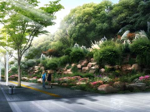 road landscape sidewalk fountain running water psd