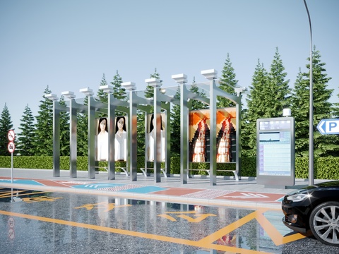 Modern Bus Station Waiting Booth