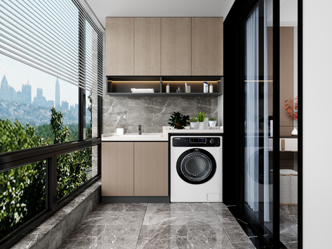 modern balcony laundry room d model