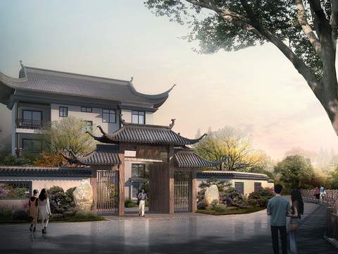 Chinese style single-family villa appearance psd