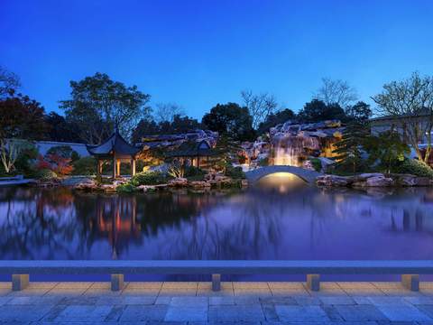 New Chinese Ancient Garden Night Landscape psd