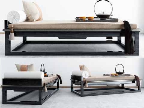 Neo-Chinese Style Bed with Foot