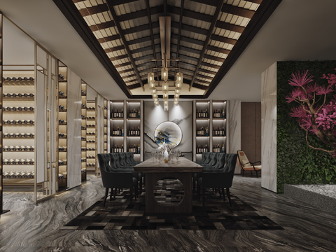 Neo-Chinese Style Basement Wine Cellar Leisure Billiard Room