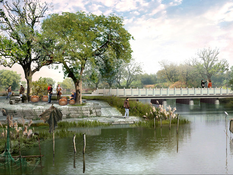 park wetland landscape river stream corridor bridge psd