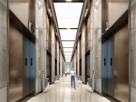 Modern office elevator hall