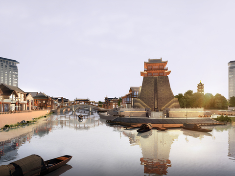 Chinese ancient lakeside lakeside landscape