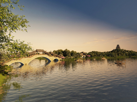 Chinese Lakeside Landscape