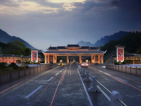 new chinese highway intersection toll station landscape psd