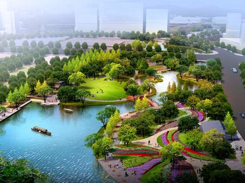 modern park landscape bird's eye psd