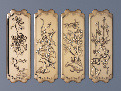 Chinese Plum, Orchid, Bamboo and Chrysanthemum Relief