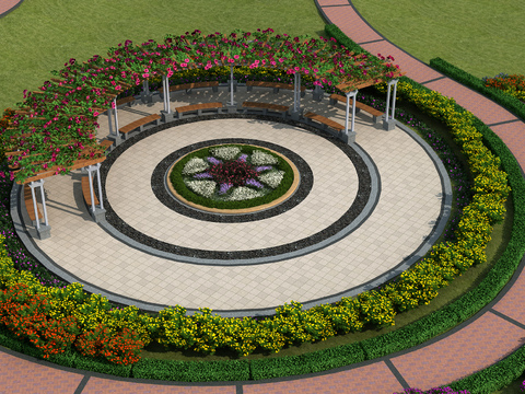 Bird's-eye view of modern garden flower stand