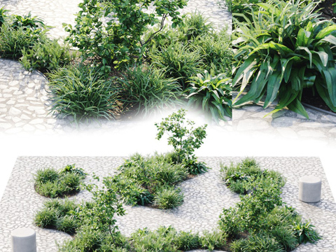 Modern courtyard garden lawn stone road sketch