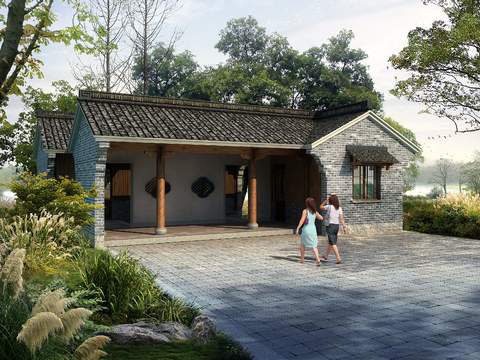 chinese architecture garden landscape psd