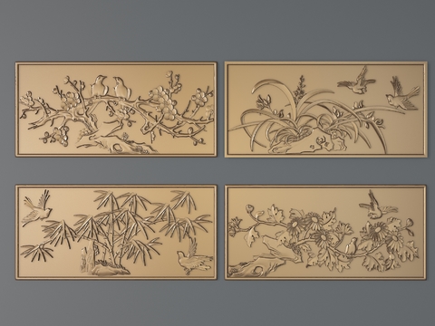 Chinese metal flower and bird relief