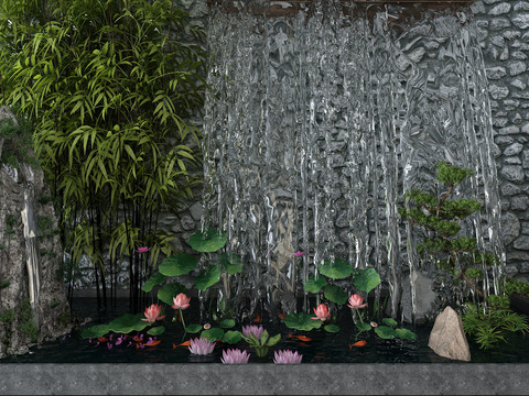 New Chinese lotus waterscape rockery gardening sketch