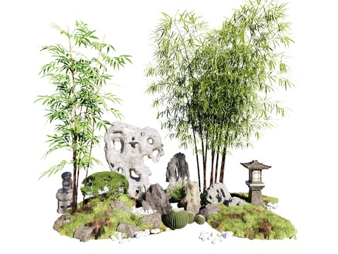 Neo-Chinese Style Bamboo Stone Lamp Gardening Sick