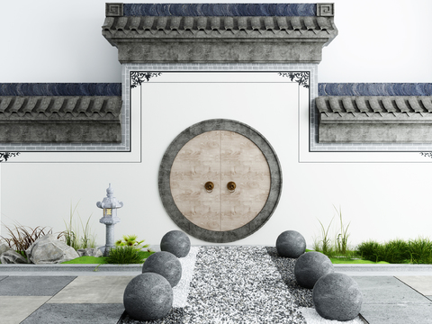 Neo-Chinese Style courtyard wall moon cave door landscape sketch