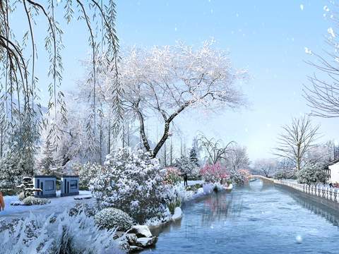 Neo-Chinese Style snow garden landscape psd