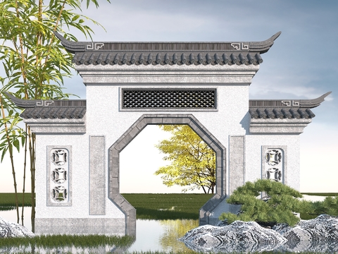 Chinese Garden Moon Cave Arch Landscape Wall