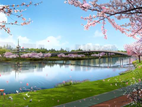 Modern Wetland Park Landscape psd