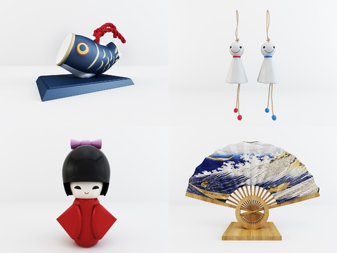 Japanese-style Rain Doll Fan Ornaments Combination