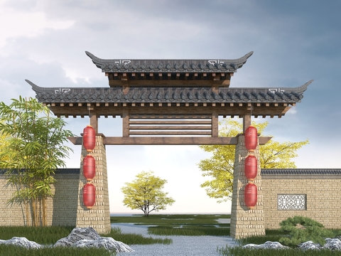 Chinese-style courtyard archway gate