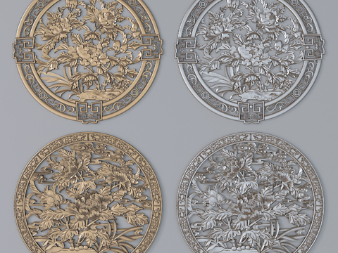 New Chinese-style Metal Peony Carved Component