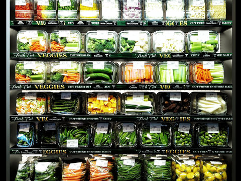 Modern supermarket fruit and vegetable shelves