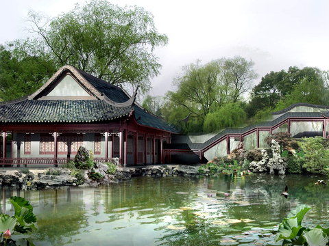 Neo-Chinese Style rockery pond landscape psd