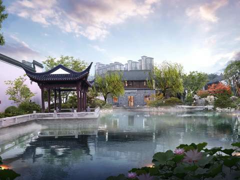 Neo-Chinese Style wetland landscape psd