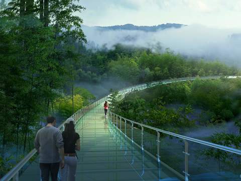 Neo-Chinese Style forest bridge garden landscape psd