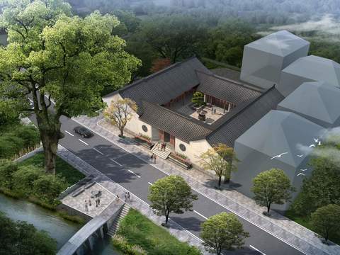 new chinese courtyard bird's eye view psd