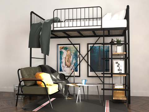 Industrial wind wrought iron elevated bed