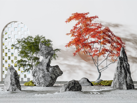 Neo-Chinese Style Red Maple Landscape Gardening