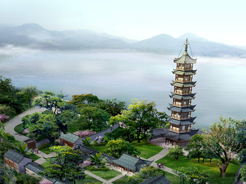 Chinese ancient building folk tower appearance psd