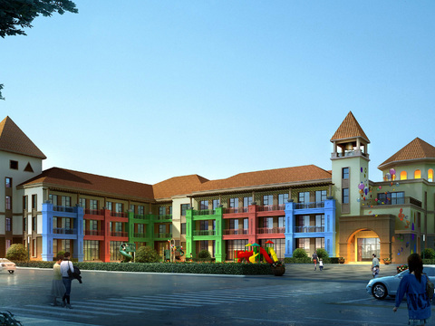 European kindergarten teaching building psd