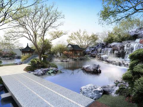 chinese garden landscape psd