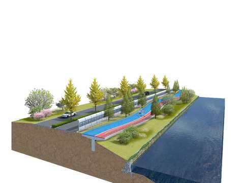 river embankment retaining wall profile psd