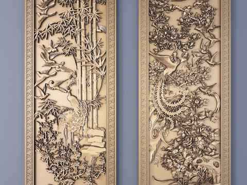 Chinese Metal Bamboo Peony Relief