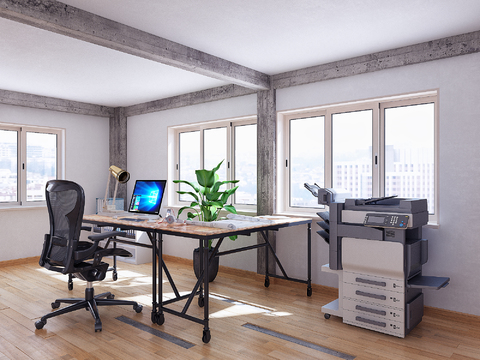 Modern office desk and chair printer decoration combination