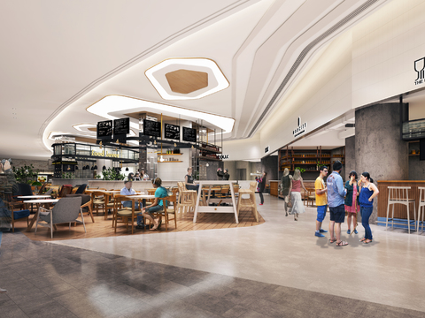 Modern shopping mall dining area