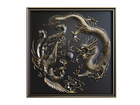 Neo-Chinese Style Dragon and Phoenix Carving Carving