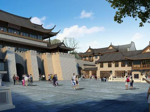 Neo-Chinese Style tourism ancient town landscape psd