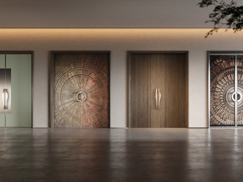 Neo-classical double-door entrance door opposite door glass door