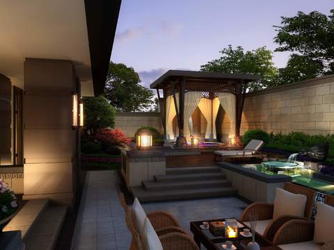 modern courtyard garden balcony night psd