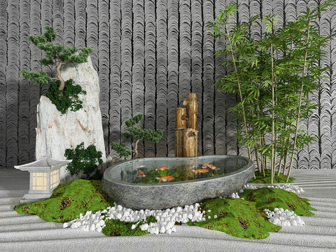 New Chinese-style rockery waterscape gardening sketch