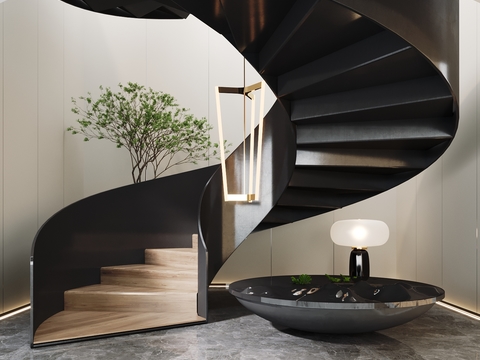 Black steel rotating stairwell