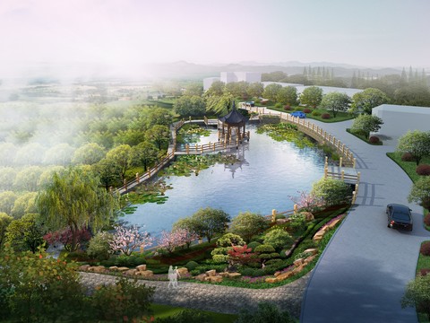 modern wetland park garden bird's eye view psd