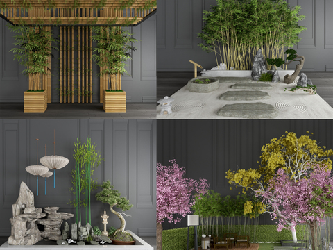 Neo-Chinese Style bamboo garden sketch combination