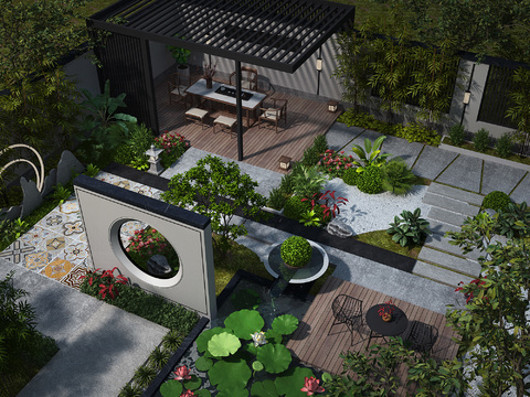 New Chinese Villa Courtyard Garden